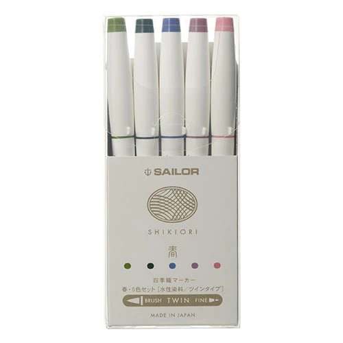 Shikiori Brush and Fine Dual-Tip Marker 5 Color Set / Sailor - Image 2